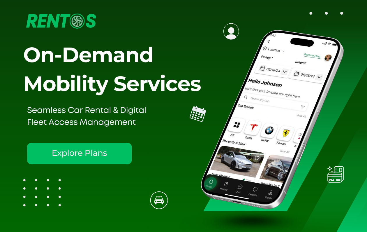 Rentos On-Demand Car Rental Service App Mockup